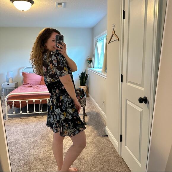 Anthropologie Foxiedox Black Floral Mini Dress Medium - Picture 2 of 11